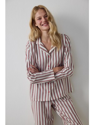 Penti Çizgili Modal Gömlek Yaka Düğmeli Pamuklu Pijama Takımı