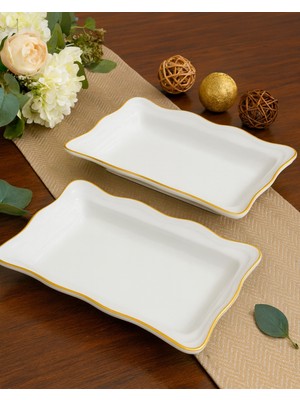 Şura Mutfak 2 Adet Gold Beyaz Serenat Kayık Tabak 24X15X4CM