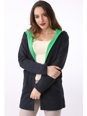 Günlük Renkli Kapüşonlu Spor Kadın Ceket