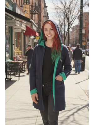Günlük Renkli Kapüşonlu Spor Kadın Ceket