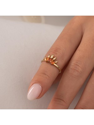 Hakan Mücevherat Turuncu Taşlı 14 Ayar Altın Yüzük