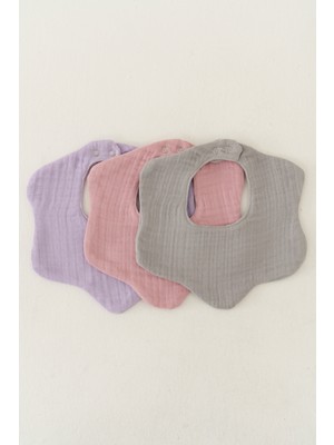 Elibaby 3'lü   Pamuk 8 Katlı Multi Müslin Çiçek Kız Bebek Salya Mama Önlüğü,yakalık (Model2)