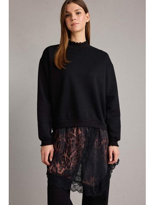 DeFacto Bisiklet Yaka Etek Ucu Leopar Desenli Sweatshirt G6561AX25WN