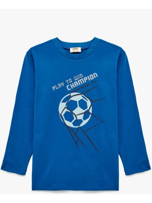 Koton Pamuklu Uzun Kollu Bisiklet Yaka Futbol Baskılı Tişört