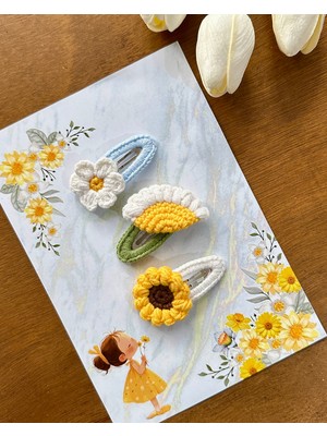 Saç Tokası Özel Çiçek Tasarımı Handmade 3'lü Çıt Çıt Toka Seti