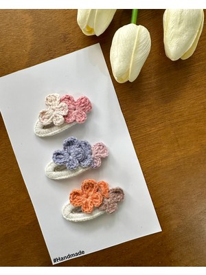Saç Tokası Özel Çiçek Tasarım Handmade 3'lü Çıt Çıt Toka Seti