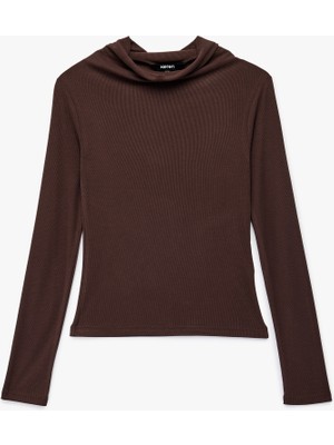 Koton Slim Fit Modal Kumaş Uzun Kollu Dökümlü Dik Yaka Bluz