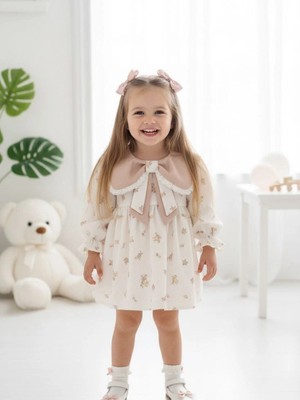 Aysskids Louıse Fiyonk Yaka Uzun Kollu Bayramlık Özel Gün Kız Bebek Elbise