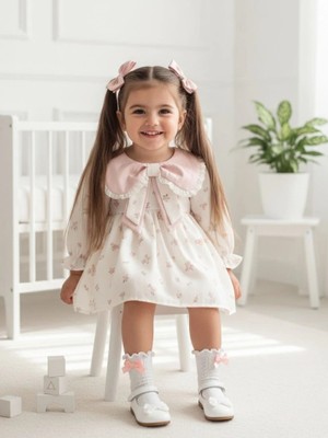 Aysskids Louıse Fiyonk Yaka Uzun Kollu Bayramlık Özel Gün Kız Bebek Elbise