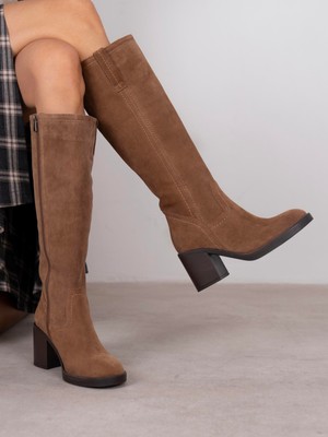 Ece'nin Butiği Nives Camel Süet Hakiki Deri Kadın Çizme