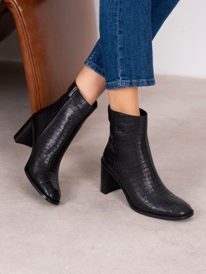 Ece'nin Butiği Odetta Siyah Kroko Hakiki Deri Kadın Bot