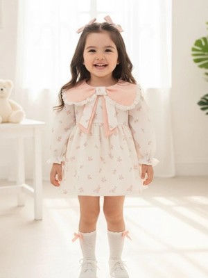 Aysskids Louıse Fiyonk Yaka Uzun Kollu Bayramlık Özel Gün Kız Bebek Elbise