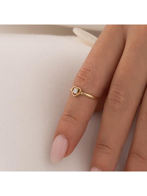 Hakan Mücevherat Ortası Taşlı Kalp 14 Ayar Altın Yüzük