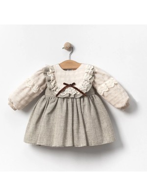 Aysskids Luna Askı Detaylı Etekli Uzun Kollu Kız Bebek Elbise Tek Fiyonk