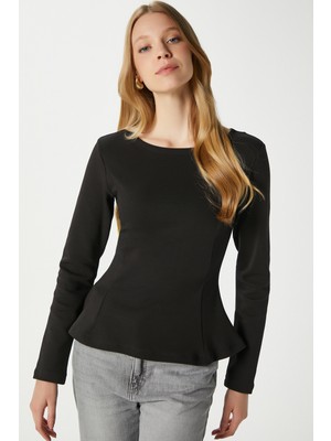 Ritnice Kadın Runa Premium Siyah Peplum Bluz