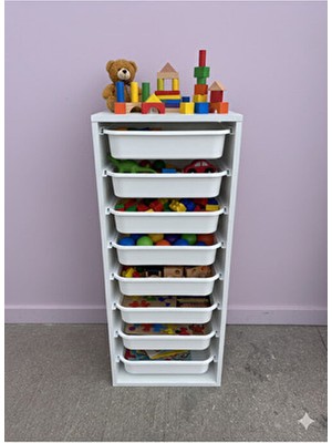 Decosense 8 Çekmeceli Çok Amaçlı Oyuncak Dolabı ve Saklama Ünitesi – Çocuk Odası Düzenleyici Etiket Hediyeli