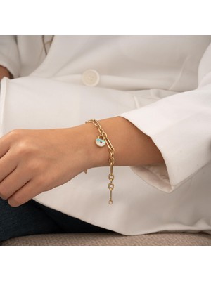 Hakan Mücevherat Mineli Kilit Figürlü 14 Ayar Altın Bileklik