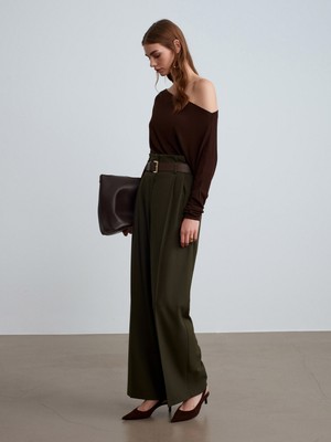 Dilvin 72219 Beli Lastikli Kemerli Kumaş Pantolon-Haki