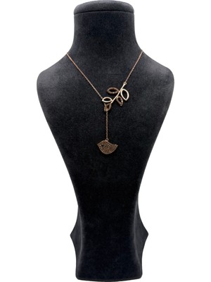 NC Larimar Gümüş Rose Kuş Yaprak Motifli Kolye