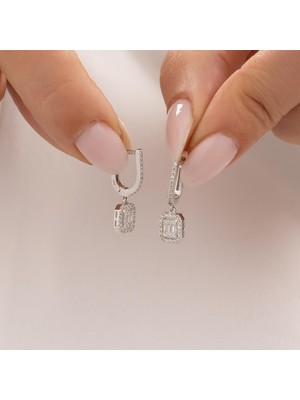 Hakan Mücevherat Sallantılı Baget Küpe 14 Ayar Beyaz Altın