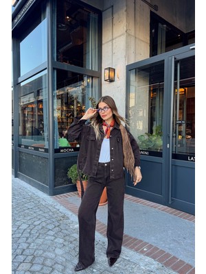 Sue Store Acı Kahve Yıkama Ceket Pantolon Denim Takım