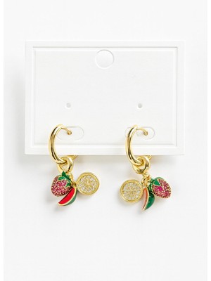 New Obsessions Karpuz ve Çilek Charmlı Çelik Kadın Küpe