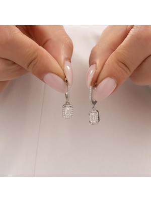 Hakan Mücevherat Sallantılı Baget Küpe 14 Ayar Beyaz Altın