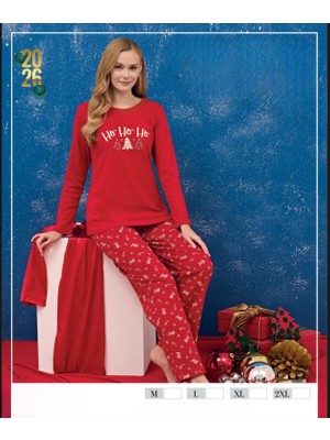 Bursa Pijama Kadın Uzun Kol Bisiklet Yaka Yılbaşı Temalı Pijama Takımı