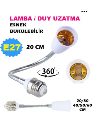 Vwin E27 Lamba - Duy Uzatma 20 cm Metal Esnek Bükülebilir E27 To E27 360 Derece