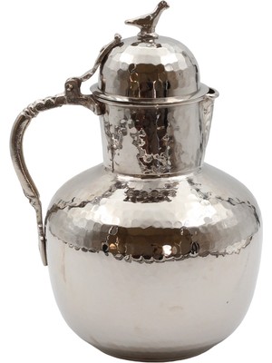 Antep Sepeti Kuş Motifli Gümüş Kaplama Bakır Sürahi