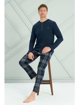 Remsa Erkek Penye Uzun Kol Pijama Takımı 2231 LACIVERT05
