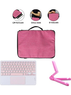 Microcase Apple iPad Pro 13 2025 Tablet ile Uyumlu Toucpad Bluetooth Klavye + Tablet Standı - Pembe AL5194