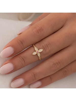 Hakan Mücevherat Taşlı Çiçek 14 Ayar Altın Yüzük