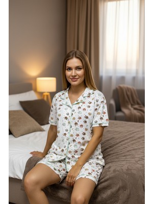 Class Pamuklu Baskılı Düğmeli Pijama Takımı