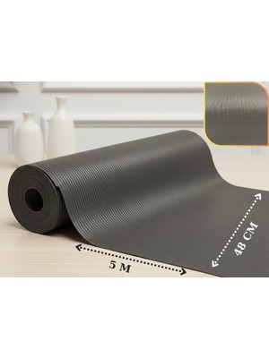 Almital Mobilya Aksesuarlari 48 Cm X 5 M Antrasit Çizgi Desenli Suni Deri, Çekmece İçi Kaydırmaz Çekmece Halısı, raf örtüsü