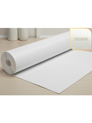 Almital 48 Cm X 5 M Beyaz Çizgi Desenli Suni Deri, Çekmece içi Kaydırmaz Çekmece Halısı, raf örtüsü