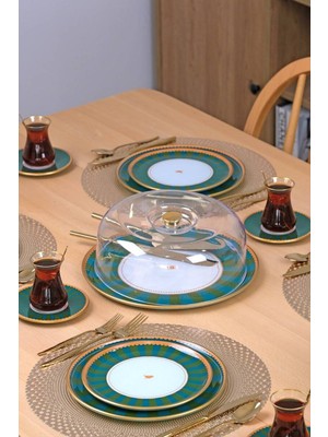 Akdeniz Home Green Line Kapaklı Kek Fanus - Pasta Sunum Standı