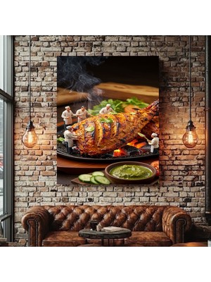 Özkacar Group Tavuk Izgara Sos Chef Cafe Restorant Dükkan Dekarasyon Kanvas Tablo