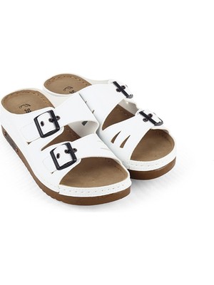 M Miel Kadın Ortopedik Çift Bantlı Tokalı Rahat Ev Terliği Terlik