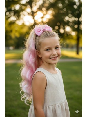 Dodomar Peruk Saç Tokalı Uzun Deniz Kızı Modeli Pullu Pembeli Çıtçıtlı Toka 38CM