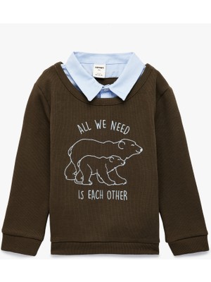 Koton Uzun Kollu Gömlek Yaka Baskılı Sweatshirt