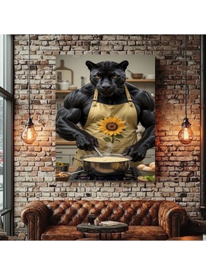 Kaslı Jaguar Chef Cafe Restorant Dükkan Dekarasyon Kanvas Tablo