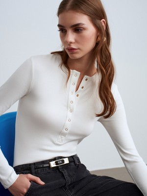 Dilvin 32024 Çıtçıtlı Modal Karışımlı Top-Ekru