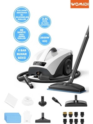 Womidi Çok Fonksiyonlu Buharlı Temizleyici 30SN Hızlı Isınma Kullanım Esnasında Su İlaveli Buharlı Temizleyici