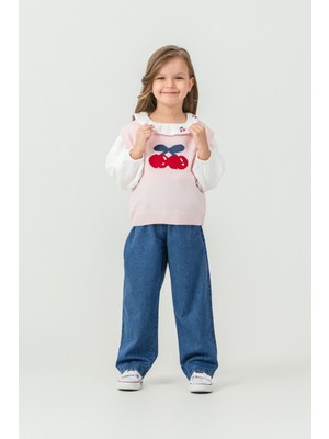 Harika Kids Kız Çocuk Triko Kazak-Gömlek-Kot Pantolon 3'lü Takım