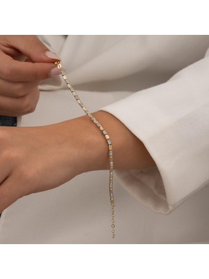 Hakan Mücevherat Beyaz Sarı Geçişli 14 Ayar Altın Bileklik