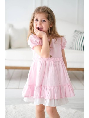 Aysskids Alessi Mini Fırfır Detaylı Keten Kız Çocuk Elbise
