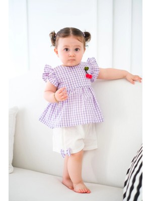 Aysskids Cherry Ekose Kiraz Detaylı Kız Bebek Ikili Takım