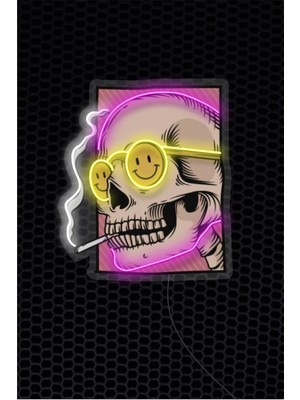 Laputa Tükkan Kuru Kafa Duman Figürlü Neon LED Tabela Tablo Gece Aydınlatma Duvar Dekoru 65 x 55 cm