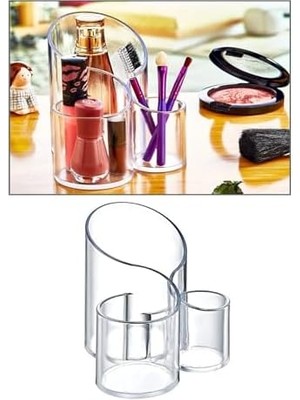 Storemax Porselen Diyarı 3 Bölmeli Çok Amaçlı Şeffaf Makyaj Organizeri - Kozmetik Ürün Düzenleyici - Kalem Makyaj Organizer Şeffaf